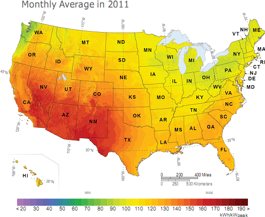 PV Power Map - 2011 Month Avg
