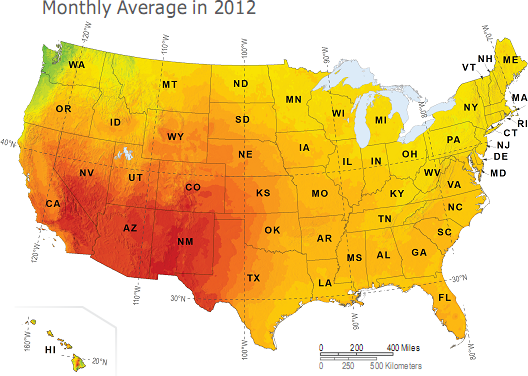 PV Power Map - 2012 Month Avg
