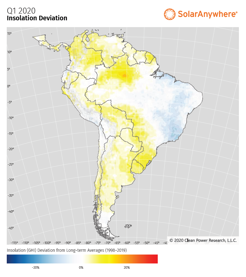 Wildfire Smoke Impact on Insolation (GHI) in South America in September 2020