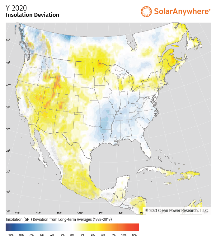 SA map: Q3'2021 solar resource deviations in North America