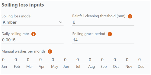 Figura 9: Especificación de entradas de pérdidas por suciedad en el sitio web de datos de SolarAnywhere 