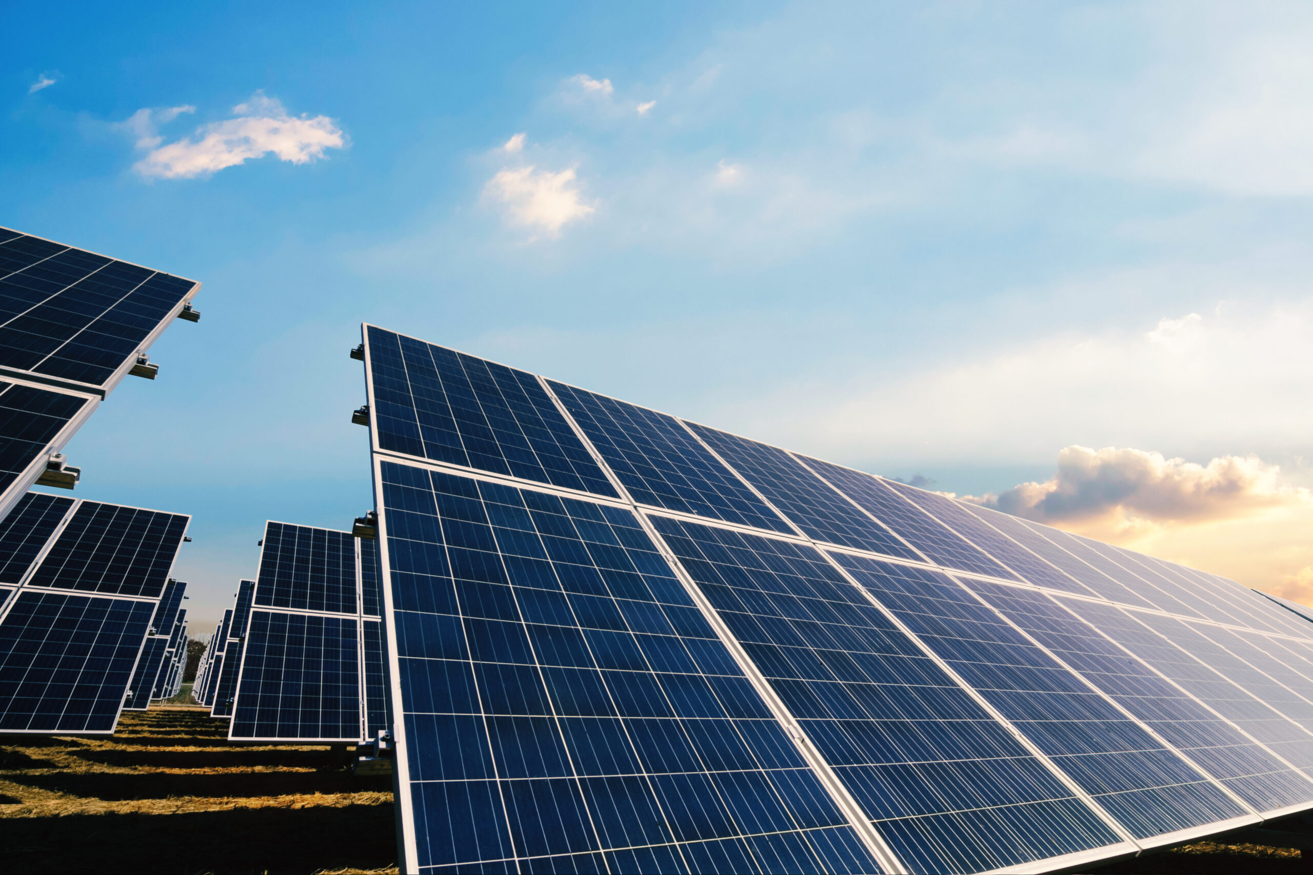 Solar panels with morning sunlight sky Solar Panel